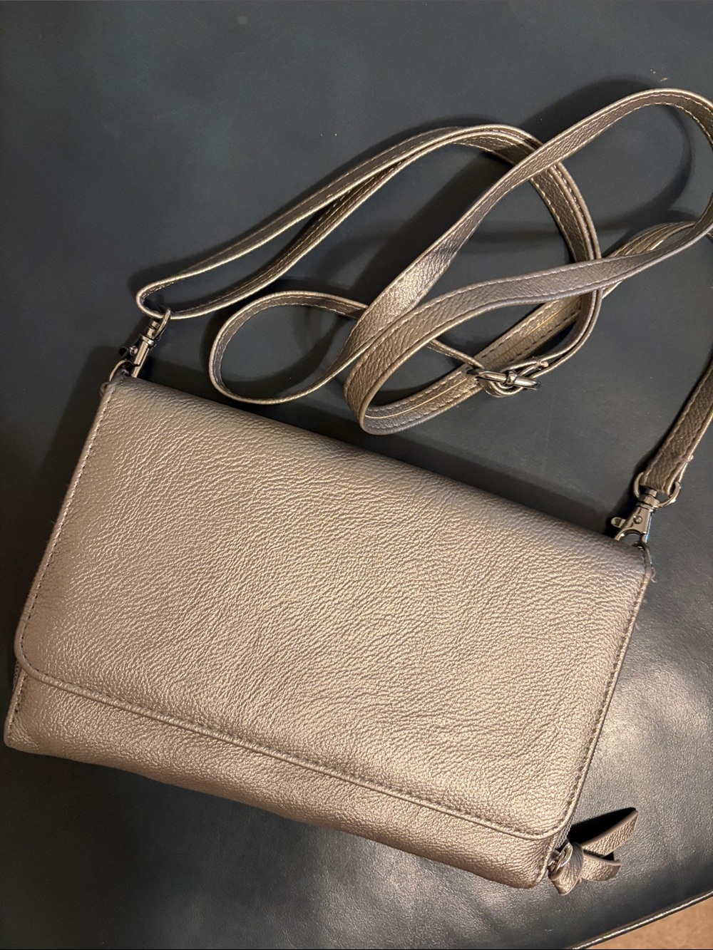 Metallic Taupe Crossbody Bag with Adjustable Strap